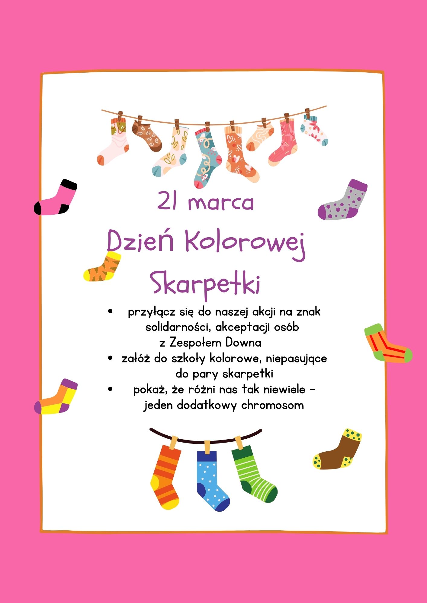 Plakat informujący o Dniu Kolorowej Skarpetki